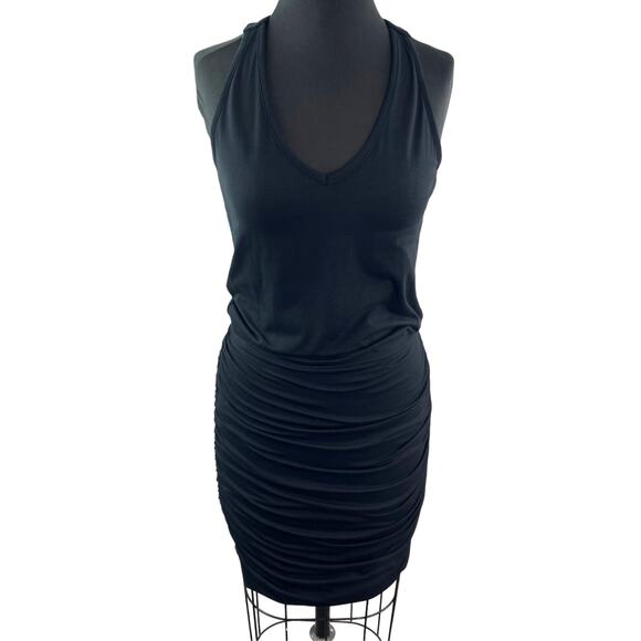 ATHLETA Black Ruched Dress Stretch V-Neck Racerback Tank Casual Size Small S - Picture 1 of 12